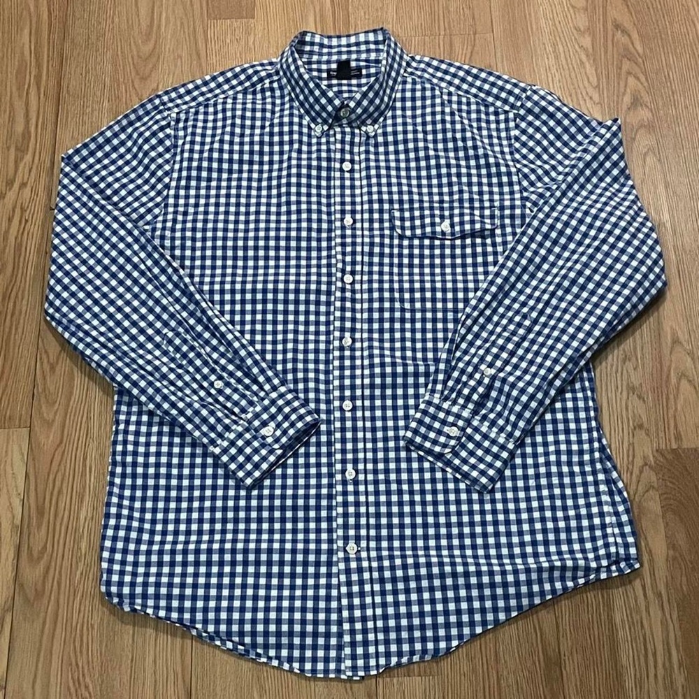 Gap Men’s XL Slim Long Sleeve Button Down Shirt Blue White Gingham Check